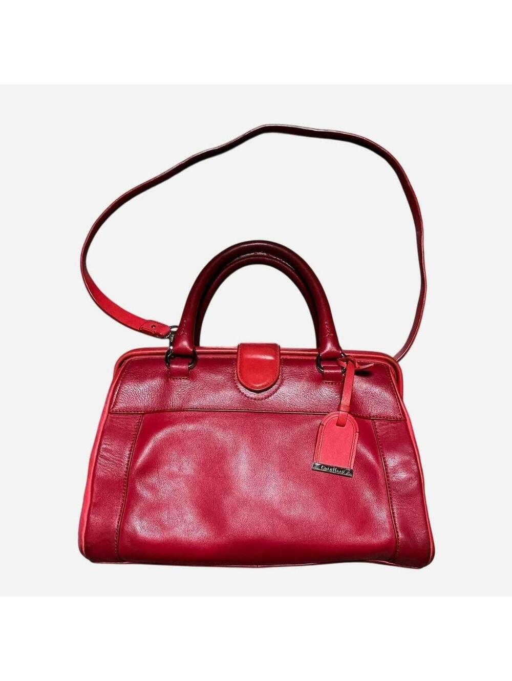 Vintage Y2K Cole Haan Red Leather Frame Doctor Bag Satchel Crossbody